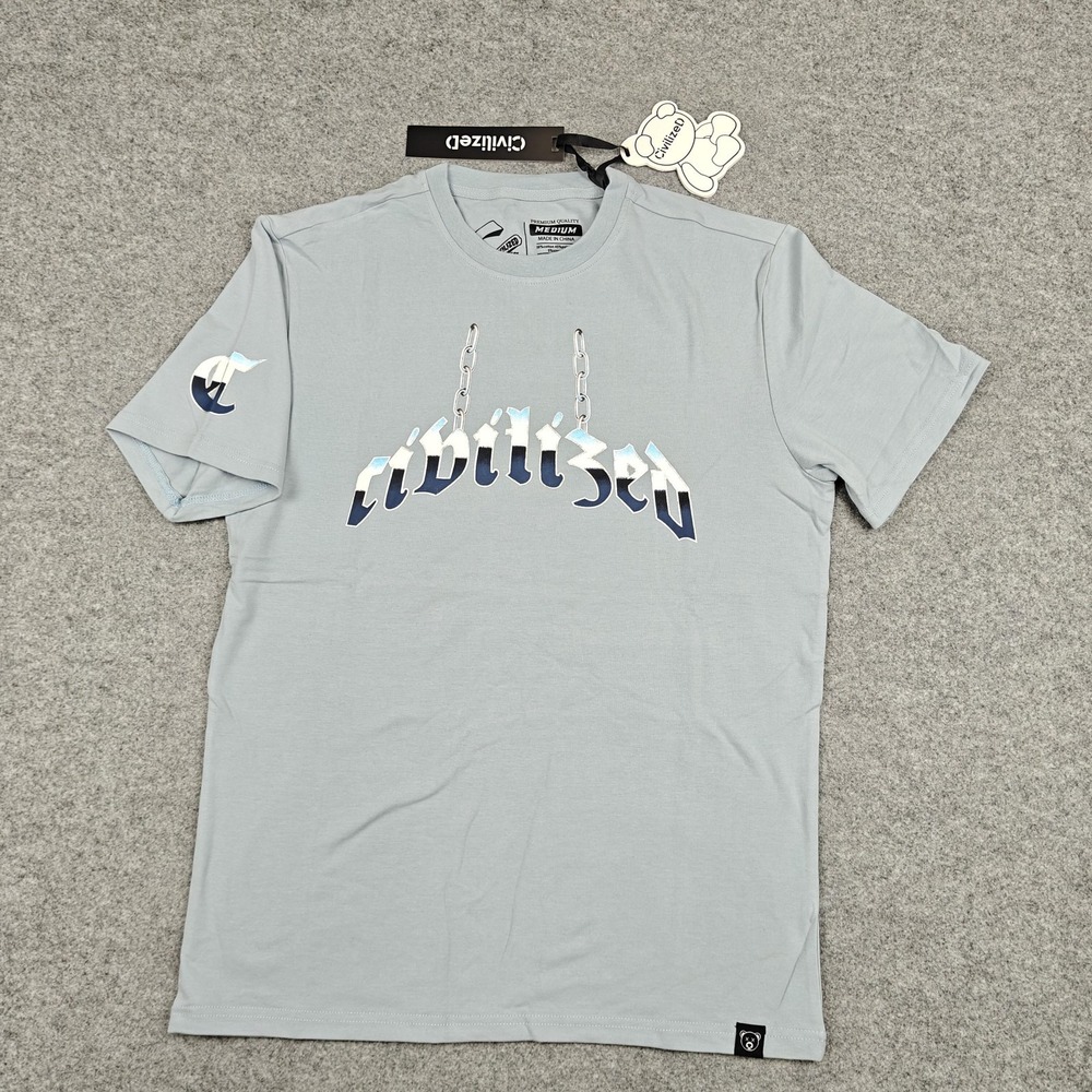 CivilizeD Shirt Mens Medium Gray Bear Chain‎ Graphic Tee Streetwear New